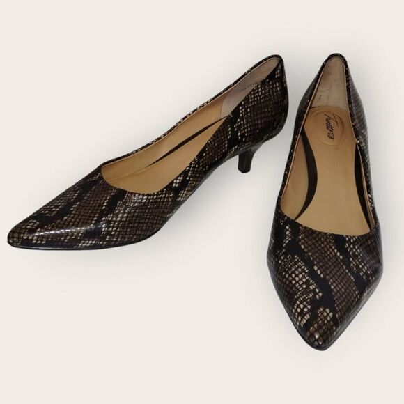 Trotters Womens Heels Sz 11N Kitten Brown Reptile Snake Pointed Corpcore Leather - Picture 1 of 9